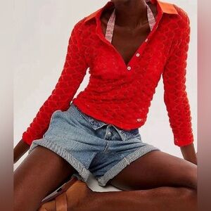 Free People Girl Next Door Polo Top in Red Size Small